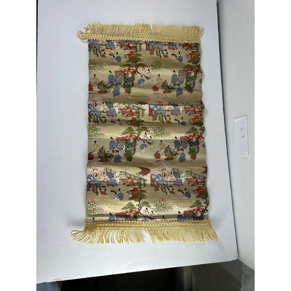 Vintage Japanese Silk Brocade‎ Table Runner Gold Metallic Court Scene B-8